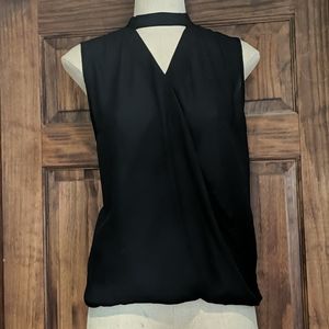 Black wrap blouse with choker neckline